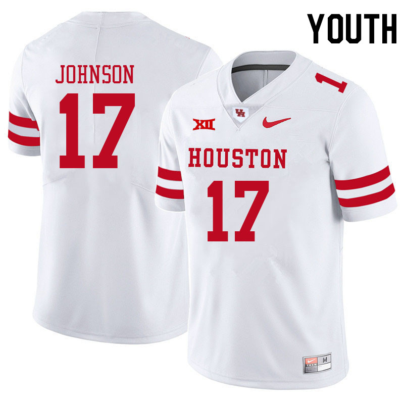 Youth #17 Stephon Johnson Houston Cougars College Big 12 Conference Football Jerseys Sale-White - Click Image to Close